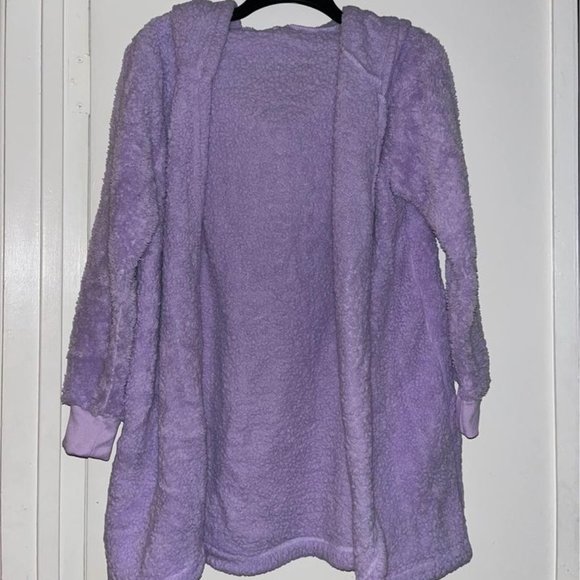 Purple Open Front Hooded Sweater - Picture 1 of 7